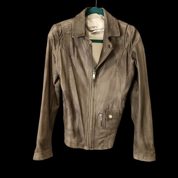 DOMA Goat Leather Moto Biker Jacket, Distressed Multi Zipper Closure | L - Picture 1 of 16